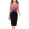 imageVFSHOW Womens Wear to Work Slim Colorblock Crisscross Waist Front Zipper Business Party Office Bodycon Pencil Sheath DressDusty Pinkblack
