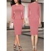 imageVFSHOW Womens Pleated Crew Neck Peplum Work Business Office Bodycon Pencil Sheath DressDusty Pink