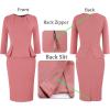 imageVFSHOW Womens Pleated Crew Neck Peplum Work Business Office Bodycon Pencil Sheath DressDusty Pink