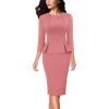 imageVFSHOW Womens Pleated Crew Neck Peplum Work Business Office Bodycon Pencil Sheath DressDusty Pink