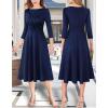 imageVFSHOW Womens 2024 Business Office Work Professional Elegant Slim Midi Aline Fit and Flare DressNavy Blue