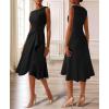 imageVFSHOW Womens 2025 Asymmetric Ruffle Ruched Cocktail ALine Midi Dress Sleeveless Elegant Boat Neck Wedding Guest DressesBlack