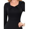 imageVFSHOW Womens 2025 Work Business Office Dresses Pleated Asymmetric Neck Vintage Church Slimming Pencil Sheath DressBlack