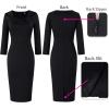 imageVFSHOW Womens 2025 Work Business Office Dresses Pleated Asymmetric Neck Vintage Church Slimming Pencil Sheath DressBlack