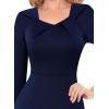 imageVFSHOW Womens 2025 Work Business Office Dresses Pleated Asymmetric Neck Vintage Church Slimming Pencil Sheath DressNavy Blue