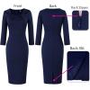 imageVFSHOW Womens 2025 Work Business Office Dresses Pleated Asymmetric Neck Vintage Church Slimming Pencil Sheath DressNavy Blue