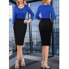 imageVFSHOW Womens 2025 Work Business Office Dresses Pleated Asymmetric Neck Vintage Church Slimming Pencil Sheath DressRoyal Blue and Black