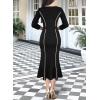 imageVFSHOW Womens Elegant Vintage Cocktail Business Office Mermaid Fitted Bodycon Midi DressBlack