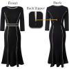 imageVFSHOW Womens Elegant Vintage Cocktail Business Office Mermaid Fitted Bodycon Midi DressBlack