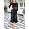 imageVFSHOW Womens Elegant Vintage Cocktail Business Office Mermaid Fitted Bodycon Midi DressBlack