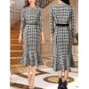 imageVFSHOW Womens Elegant Vintage Cocktail Business Office Mermaid Fitted Bodycon Midi DressBlack White Plaid Tweed