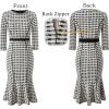 imageVFSHOW Womens Elegant Vintage Cocktail Business Office Mermaid Fitted Bodycon Midi DressBlack White Plaid Tweed