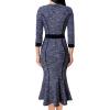imageVFSHOW Womens Elegant Vintage Cocktail Business Office Mermaid Fitted Bodycon Midi DressBlue Tweed