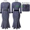 imageVFSHOW Womens Elegant Vintage Cocktail Business Office Mermaid Fitted Bodycon Midi DressBlue Tweed