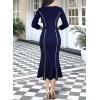imageVFSHOW Womens Elegant Vintage Cocktail Business Office Mermaid Fitted Bodycon Midi DressDark Blue