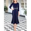 imageVFSHOW Womens Elegant Vintage Cocktail Business Office Mermaid Fitted Bodycon Midi DressDark Blue