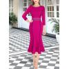 imageVFSHOW Womens Elegant Vintage Cocktail Business Office Mermaid Fitted Bodycon Midi DressHot Pink