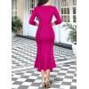 imageVFSHOW Womens Elegant Vintage Cocktail Business Office Mermaid Fitted Bodycon Midi DressHot Pink