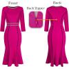 imageVFSHOW Womens Elegant Vintage Cocktail Business Office Mermaid Fitted Bodycon Midi DressHot Pink