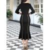 imageVFSHOW Womens Elegant Vintage Square Neck Work Business Office Party MidCalf Mermaid DressBlack With Tweed Trim