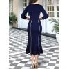 imageVFSHOW Womens Elegant Vintage Square Neck Work Business Office Party MidCalf Mermaid DressNavy Blue With Tweed Trim