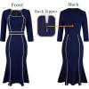 imageVFSHOW Womens Elegant Vintage Square Neck Work Business Office Party MidCalf Mermaid DressNavy Blue With Tweed Trim