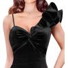 imageVFSHOW Womens Formal Prom Ruffle One Shoulder Strap Ruched Maxi Dress 2025 Sexy Twist Front Split Wedding Guest Evening GownBlack Velvet