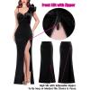 imageVFSHOW Womens Formal Prom Ruffle One Shoulder Strap Ruched Maxi Dress 2025 Sexy Twist Front Split Wedding Guest Evening GownBlack Velvet