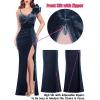 imageVFSHOW Womens Formal Prom Ruffle One Shoulder Strap Ruched Maxi Dress 2025 Sexy Twist Front Split Wedding Guest Evening GownDusty Blue Velvet