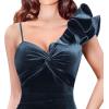 imageVFSHOW Womens Formal Prom Ruffle One Shoulder Strap Ruched Maxi Dress 2025 Sexy Twist Front Split Wedding Guest Evening GownDusty Blue Velvet