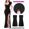 imageVFSHOW Womens Formal Prom Ruffle One Shoulder Strap Ruched Maxi Dress 2025 Sexy Twist Front Split Wedding Guest Evening GownSparkly Black