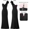 imageVFSHOW Womens Formal Prom Ruffle One Shoulder Strap Ruched Maxi Dress 2025 Sexy Twist Front Split Wedding Guest Evening GownSparkly Black