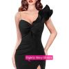 imageVFSHOW Womens Formal Prom Ruffle One Shoulder Strap Ruched Maxi Dress 2025 Sexy Twist Front Split Wedding Guest Evening GownSparkly Black