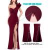 imageVFSHOW Womens Formal Prom Ruffle One Shoulder Strap Ruched Maxi Dress 2025 Sexy Twist Front Split Wedding Guest Evening GownSparkly Dark Red