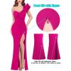 imageVFSHOW Womens Formal Prom Ruffle One Shoulder Strap Ruched Maxi Dress 2025 Sexy Twist Front Split Wedding Guest Evening GownSparkly Hot Pink