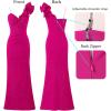imageVFSHOW Womens Formal Prom Ruffle One Shoulder Strap Ruched Maxi Dress 2025 Sexy Twist Front Split Wedding Guest Evening GownSparkly Hot Pink