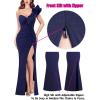 imageVFSHOW Womens Formal Prom Ruffle One Shoulder Strap Ruched Maxi Dress 2025 Sexy Twist Front Split Wedding Guest Evening GownSparkly Navy Blue
