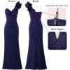 imageVFSHOW Womens Formal Prom Ruffle One Shoulder Strap Ruched Maxi Dress 2025 Sexy Twist Front Split Wedding Guest Evening GownSparkly Navy Blue