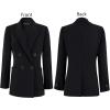 imageVFSHOW Womens Open Front Peak Lapel Double Breasted Back Slit Pockets Office Business Work Slim Blazer JacketBlack