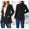 imageVFSHOW Womens Open Front Peak Lapel Double Breasted Back Slit Pockets Office Business Work Slim Blazer JacketBlack