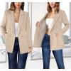 imageVFSHOW Womens Open Front Peak Lapel Double Breasted Back Slit Pockets Office Business Work Slim Blazer JacketKhaki