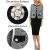 imageVFSHOW Womens Square Neck Buttons Peplum Cocktail Party Work Office Business Bodycon Pencil DressBlack Tweed  Black
