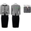 imageVFSHOW Womens Square Neck Buttons Peplum Cocktail Party Work Office Business Bodycon Pencil DressBlack Tweed  Black