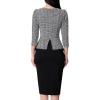imageVFSHOW Womens Square Neck Buttons Peplum Cocktail Party Work Office Business Bodycon Pencil DressBlack Tweed  Black