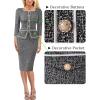 imageVFSHOW Womens Square Neck Buttons Peplum Cocktail Party Work Office Business Bodycon Pencil DressBlack Tweed With White Piping