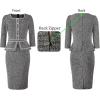 imageVFSHOW Womens Square Neck Buttons Peplum Cocktail Party Work Office Business Bodycon Pencil DressBlack Tweed With White Piping