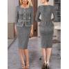 imageVFSHOW Womens Square Neck Buttons Peplum Cocktail Party Work Office Business Bodycon Pencil DressBlack Tweed With White Piping