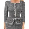imageVFSHOW Womens Square Neck Buttons Peplum Cocktail Party Work Office Business Bodycon Pencil DressBlack Tweed With White Piping