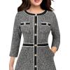 imageVFSHOW Womens Work Business Office Buttons Slim Fit and Flare MidCalf Midi ALine DressBlack Tweed