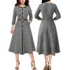 imageVFSHOW Womens Work Business Office Buttons Slim Fit and Flare MidCalf Midi ALine DressBlack Tweed